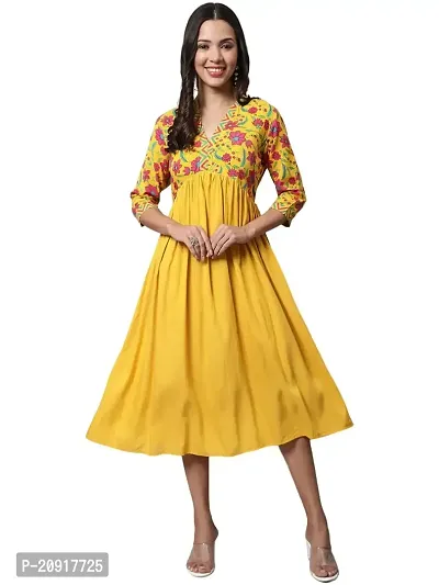 Khushank Women and Girls Rayon Fabric Printed Kurti Gown Anarkali with Handwork Kurti for Women