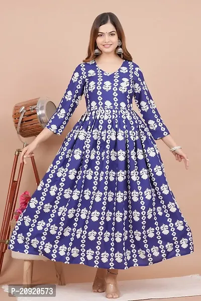 Khushank Women and Girls Rayon Fabric Printed Kurti Gown Anarkali with Handwork Kurti for Women-thumb2