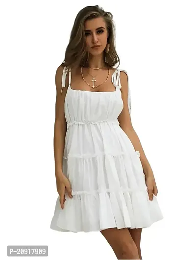 Khushank Western Dresses for Women | A-Line Knee-Length Dress | Midi Western Dress for Women| Short Dress White