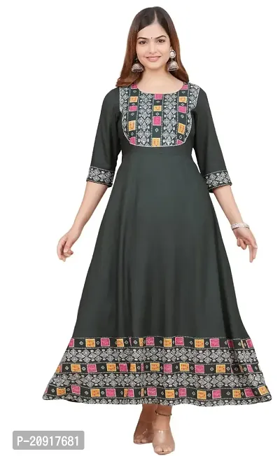 Khushank Women and Girls Rayon Fabric Printed Kurti Gown Anarkali with Handwork Kurti for Women