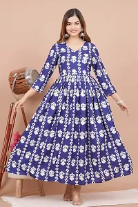 Khushank Women and Girls Rayon Fabric Printed Kurti Gown Anarkali with Handwork Kurti for Women-thumb1