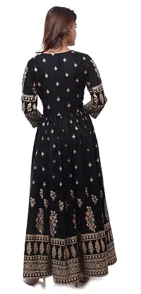 Khushank Women and Girls Rayon Fabric Printed Kurti Gown Anarkali with Handwork Kurti for Women Black Gold-thumb4