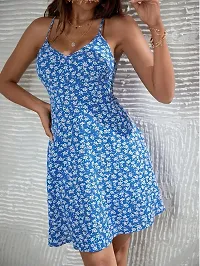 Khushank Western Dresses for Women | A-Line Knee-Length Dress | Midi Western Dress for Women| Short Dress Blue-thumb1