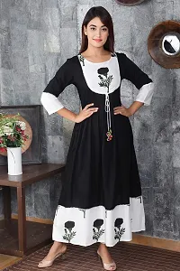 Khushank Women and Girls Rayon Fabric Printed Kurti Gown Anarkali with Handwork Kurti for Women-thumb1