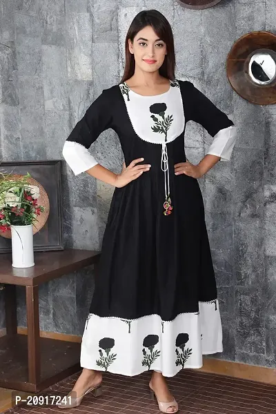 Khushank Women and Girls Rayon Fabric Printed Kurti Gown Anarkali with Handwork Kurti for Women-thumb2