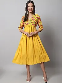 Khushank Women and Girls Rayon Fabric Printed Kurti Gown Anarkali with Handwork Kurti for Women-thumb1