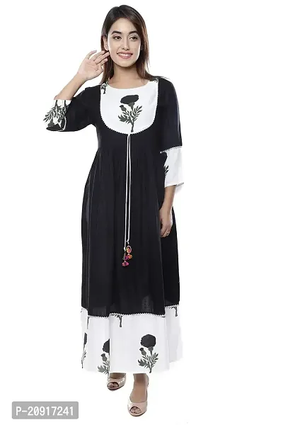 Khushank Women and Girls Rayon Fabric Printed Kurti Gown Anarkali with Handwork Kurti for Women-thumb0