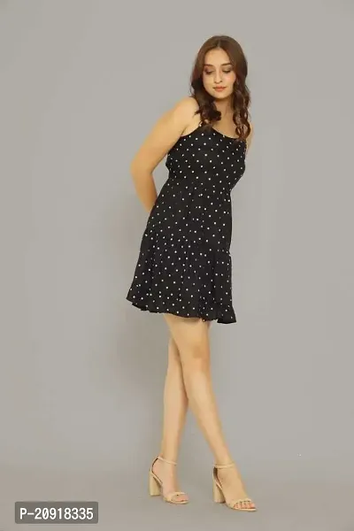Khushank Rayon Black Polka Dot Mini Dress for Woman's and Girl's Size -38-thumb5