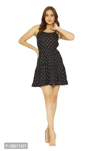 Khushank Rayon Black Polka Dot Mini Dress for Woman's and Girl's Size -34