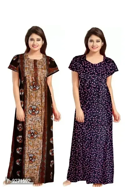 Elegant Cotton Printed Nighty For Women- Pack Of 2-thumb0