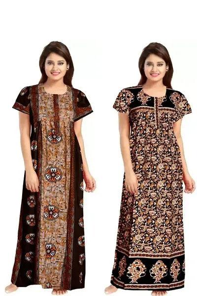 Pack Of 2-Stylish Cotton Printed Nighty For Women