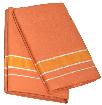TUNI MANI Men's Saffron Kaavi Temple Wear Dhotis Cotton/Free Size (Pack of 2) (Light Kaavi)