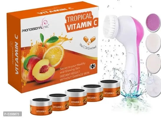 Professional Feel TROPICAL VITAMIN C Facialkit (250g) With Facial Massager Machine 5 in 1 (Pack Of 2)-thumb0