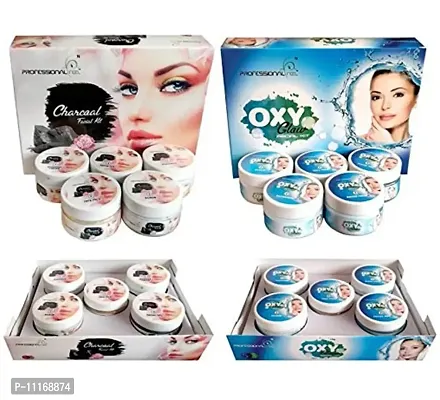 Professional Feel Charcoal + Oxy Glow Beauty Parlour Facial Kit For Women  Men All Type Skin Solution (250g+250g)-thumb0