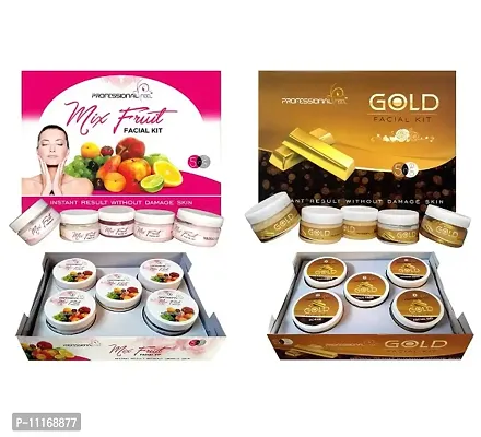 Professional Feel Mix Fruit + Gold Beauty Parlour Facial Kit For Women  Men All Type Skin Solution (250g+250g)-thumb0