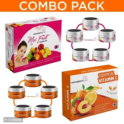 Professional Feel Mix Fruit + Vitamin C Facial Kit | Instant Glow Beauty Facial Kit Pro Active, All Type of Skin Solution for men  women skin glow, fairness (250g+250g)(Pack Of 2)-thumb0