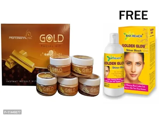 Professional Feel Gold Beauty Parlour Facial Kit (250g) For Women  Men All Type Skin Solution WITH Gold Face Shiner And Bleach (Pack Of 2)