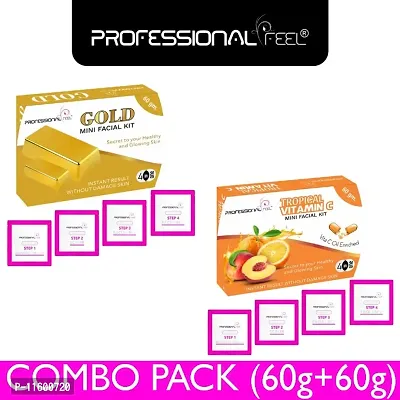 Professional Feel Gold + Vitamin C Beauty Parlour Facial Kit For Women  Men All Type Skin Solution (60g+60g)-thumb0