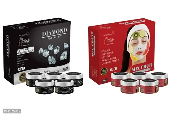 Blu Lady Diamond + Mix Fruit Facial Kit (275g+275g) With Face Massager (Pack 2)