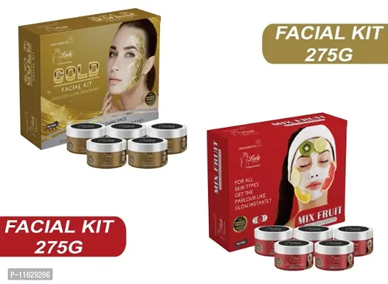 Blu Lady Gold + Mix Fruit Facial Kit (275g+275g) With Face Massager (Pack 2)
