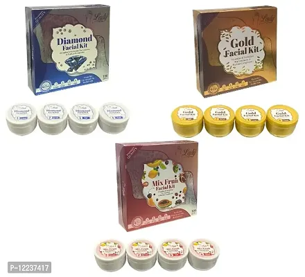 Blu Lady Diamond+Gold+Mix Fruit Facial Kit (300g)(Pack 3)