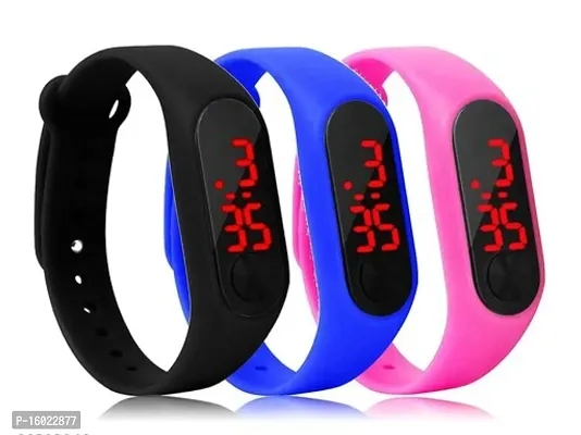 Kids Unique Black + Blue + Pink Band Watch For Boys  Girls Pack Of 3-thumb0