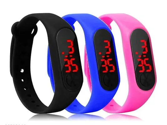 Kids Unique Black + Blue + Pink Band Watch For Boys  Girls Pack Of 3