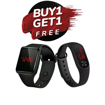 New Attractive Black Band Silicone Strap Digital Watch For Men  Women  Kids Pack of 2 (BUY1 GET 1 FREE)