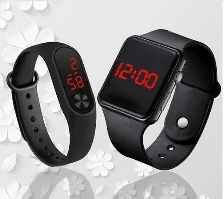 New Kids Stylish Wrist M2 Band Watch With Silicon Square Digital LED Watch For Boys  Girls (Pack of 2)