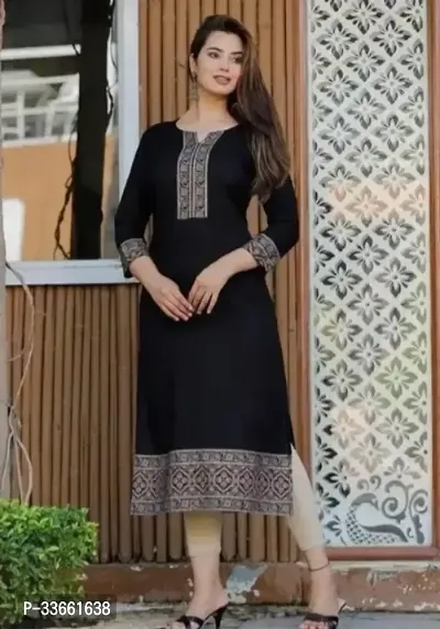 Stylish Black Rayon Kurta For Women-thumb0