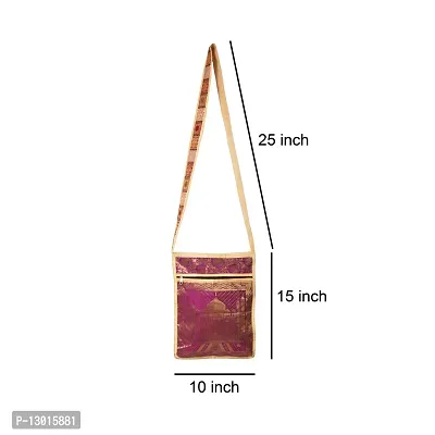 Lalhaveli Beige Handmade Tajmahal Brocade Silk Traditional Style Handbag Shoulder Bag (10X15 Inch)-thumb4