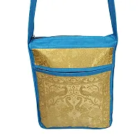 Lalhaveli Shoulder Handbag Women Cross body Bag Elephant & Peacock Design Brocade Silk Purse Pouch (Turquoise)-thumb2