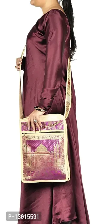 Lal Haveli Taj Mahal Brocade Print Hippie Cross Body Shoulder Bag Girls Ladies Women's Day Gift 10 X 15 Inches-thumb3
