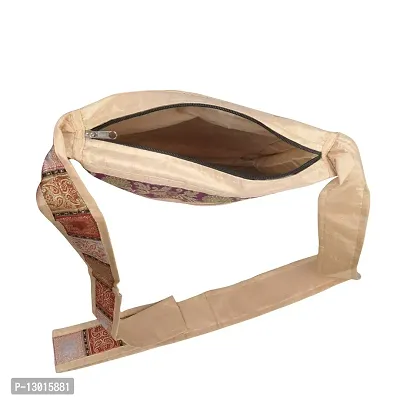 Lalhaveli Beige Handmade Tajmahal Brocade Silk Traditional Style Handbag Shoulder Bag (10X15 Inch)-thumb5
