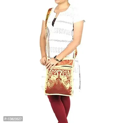 Lalhaveli Women's Elephant Work Design Tote Bag (Beige, 10 X 15 Inches)-thumb0