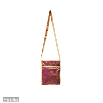 Lalhaveli Beige Handmade Tajmahal Brocade Silk Traditional Style Handbag Shoulder Bag (10X15 Inch)-thumb0