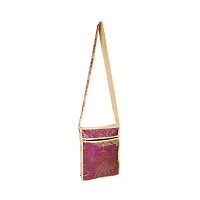 Lalhaveli Beige Handmade Tajmahal Brocade Silk Traditional Style Handbag Shoulder Bag (10X15 Inch)-thumb1