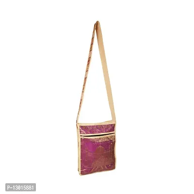 Lalhaveli Beige Handmade Tajmahal Brocade Silk Traditional Style Handbag Shoulder Bag (10X15 Inch)-thumb2