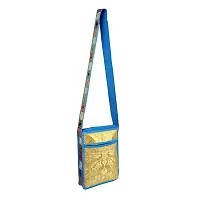 Lalhaveli Shoulder Handbag Women Cross body Bag Elephant & Peacock Design Brocade Silk Purse Pouch (Turquoise)-thumb1