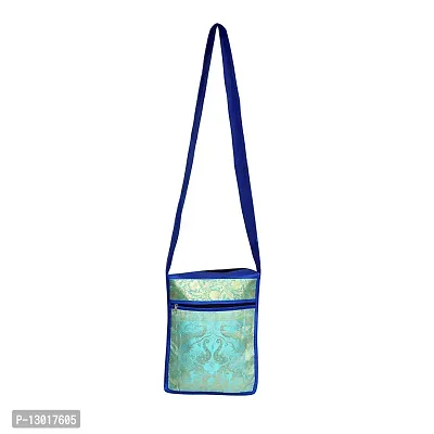Lalhaveli Women's Elegant Peacock & Elephant Work Design Boho Sling Bag (Blue, 10 X 15 Inches)-thumb0