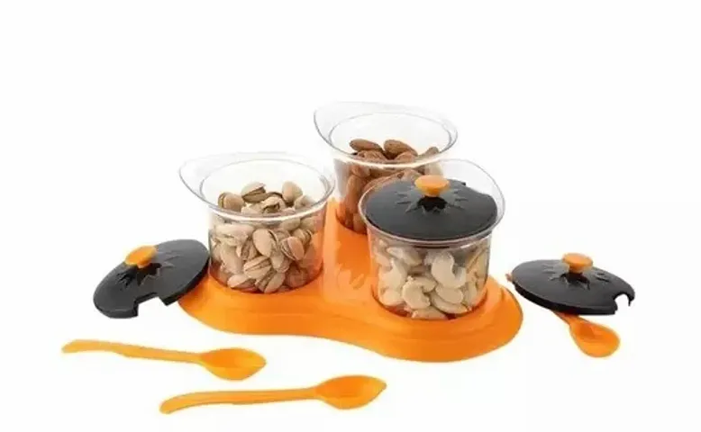 DeoDap Multipurpose Dining Set Jar and Tray Holder, Chutneys/Pickles/Spices Jar - 3pc