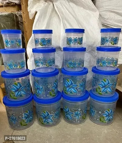 NATURAL LIFE PRODUCTS Plastic Line Print Storage Jar and ContainerSet of 16 4 pcs x 2500 ml Each 4 pcs x 1700 ml Each 4 pcs x 1200 ml Each 4 pcs x 500 ml Each  Air Tight  BPA Free-thumb0