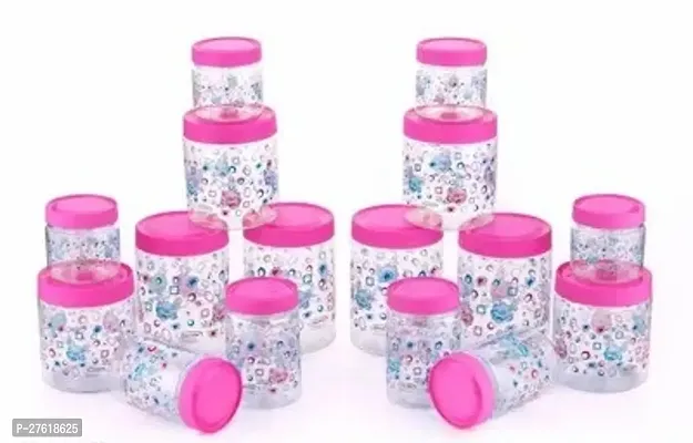 NATURAL LIFE PRODUCTS Kitchen grocery storage Jar  Container Heavy Quality Dynamic flower Printed design with spoon combo set of 16 Plastic jar 4 pcs.250 ml 4 pcs.500 ml 4 pcs.750ml 4 pcs.1000ml Pink-thumb0