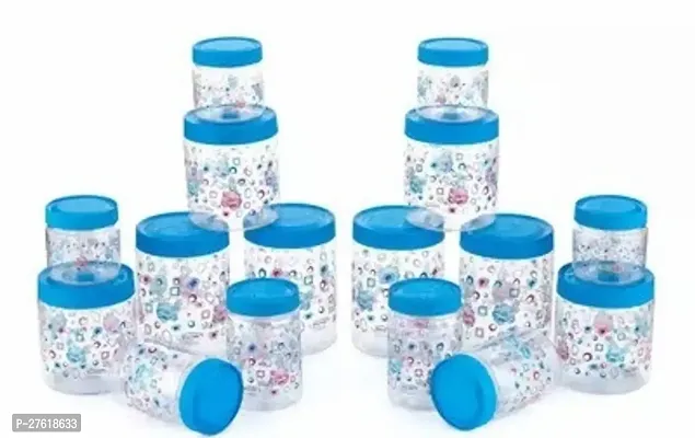 NATURAL LIFE PRODUCTS Kitchen grocery storage Jar  Container Heavy Quality Dynamic flower Printed design with spoon combo set of 16 Plastic jar 4 pcs.250 ml 4 pcs.500 ml 4 pcs.750ml 4 pcs.1000ml blue-thumb0