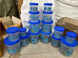 NATURAL LIFE PRODUCTS Plastic Line Print Storage Jar and ContainerSet of 16 4 pcs x 2500 ml Each 4 pcs x 1700 ml Each 4 pcs x 1200 ml Each 4 pcs x 500 ml Each  Air Tight  BPA Free-thumb2