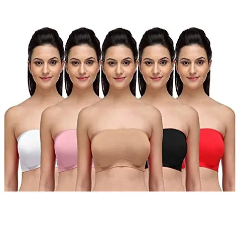 Beauty Plus Women's Poly Strapless Tube Bra (Bhar4906_P298, Multicolour, 28) - Pack of 5