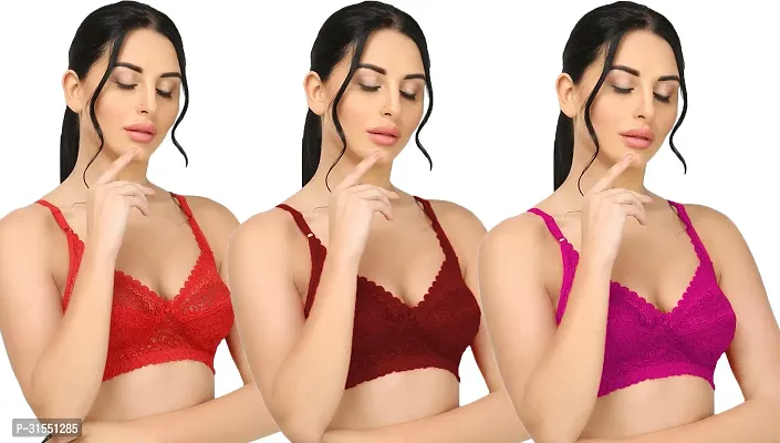 Stylish Multicoloured Cotton Blend Solid Bra For Women Pack Of 3-thumb0