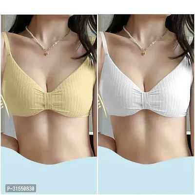 Stylish Multicoloured Cotton Blend Solid Bra For Women Pack Of 2-thumb0