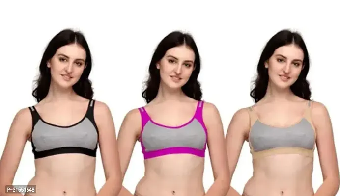 Stylish Multicoloured Cotton Blend Solid Bra For Women Pack Of 3-thumb0