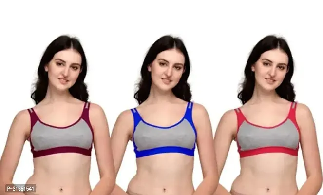 Stylish Multicoloured Cotton Blend Solid Bra For Women Pack Of 3-thumb0